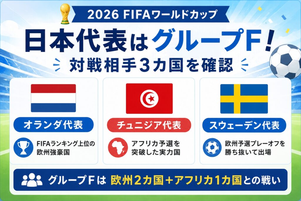 日本代表はグループF！対戦相手3カ国を確認