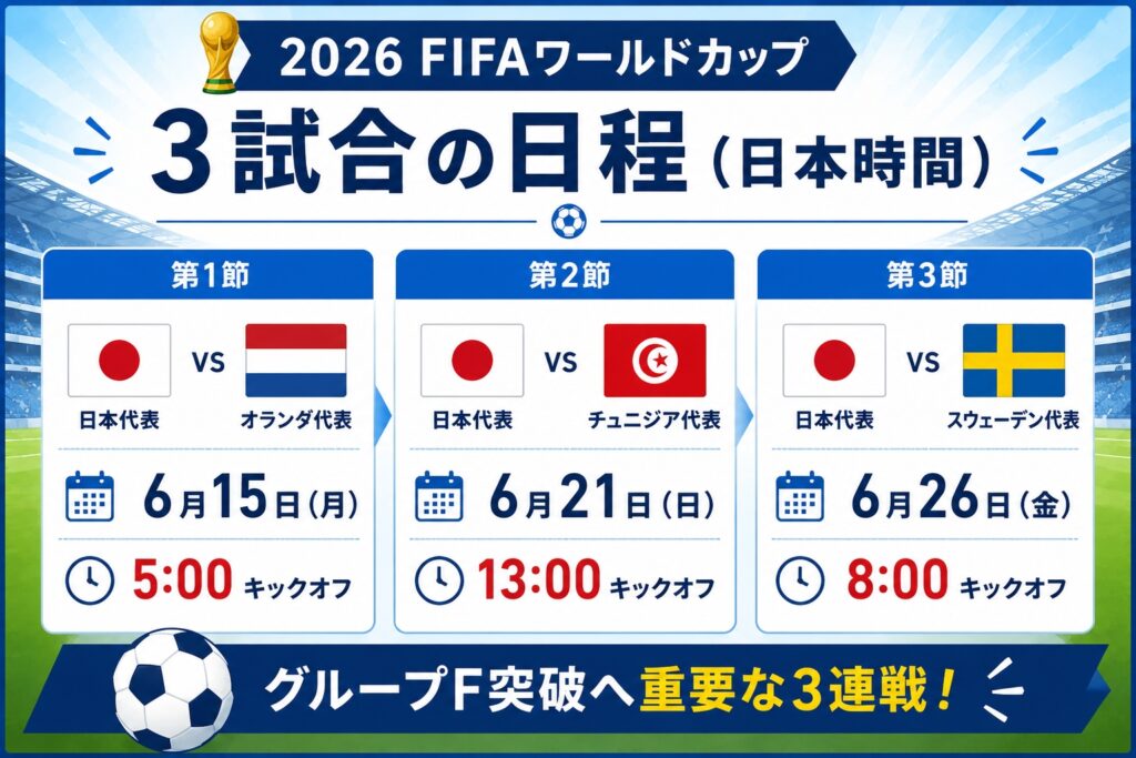3試合の日程（日本時間）