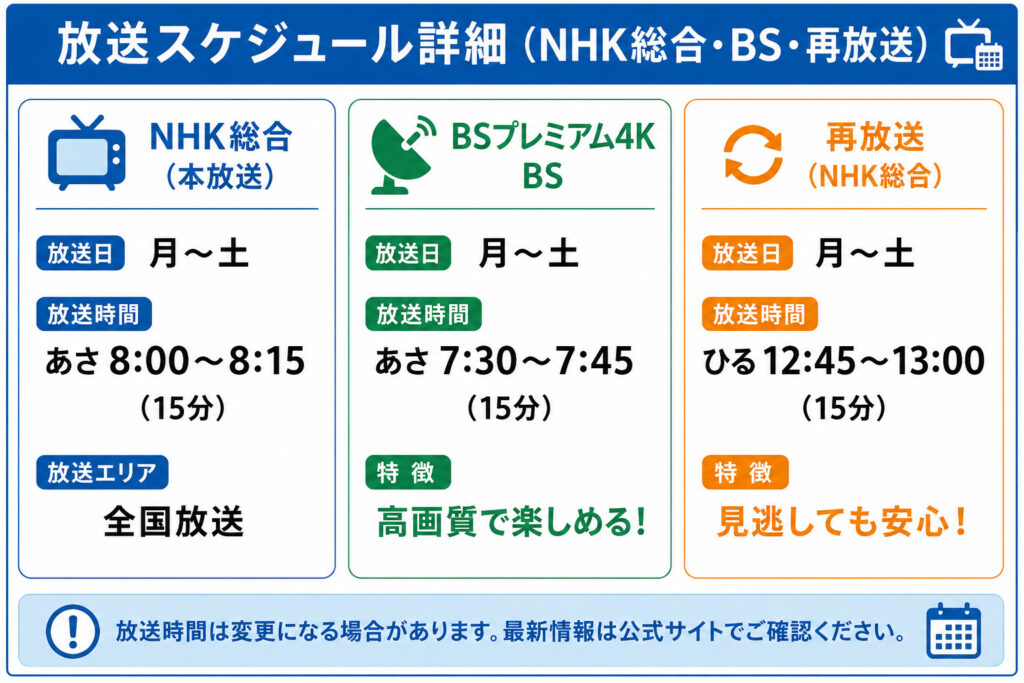 放送スケジュール詳細（NHK総合・BS・再放送）