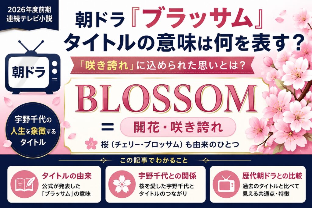朝ドラ『ブラッサム』タイトルの意味は何を表す？宇野千代の人生を象徴