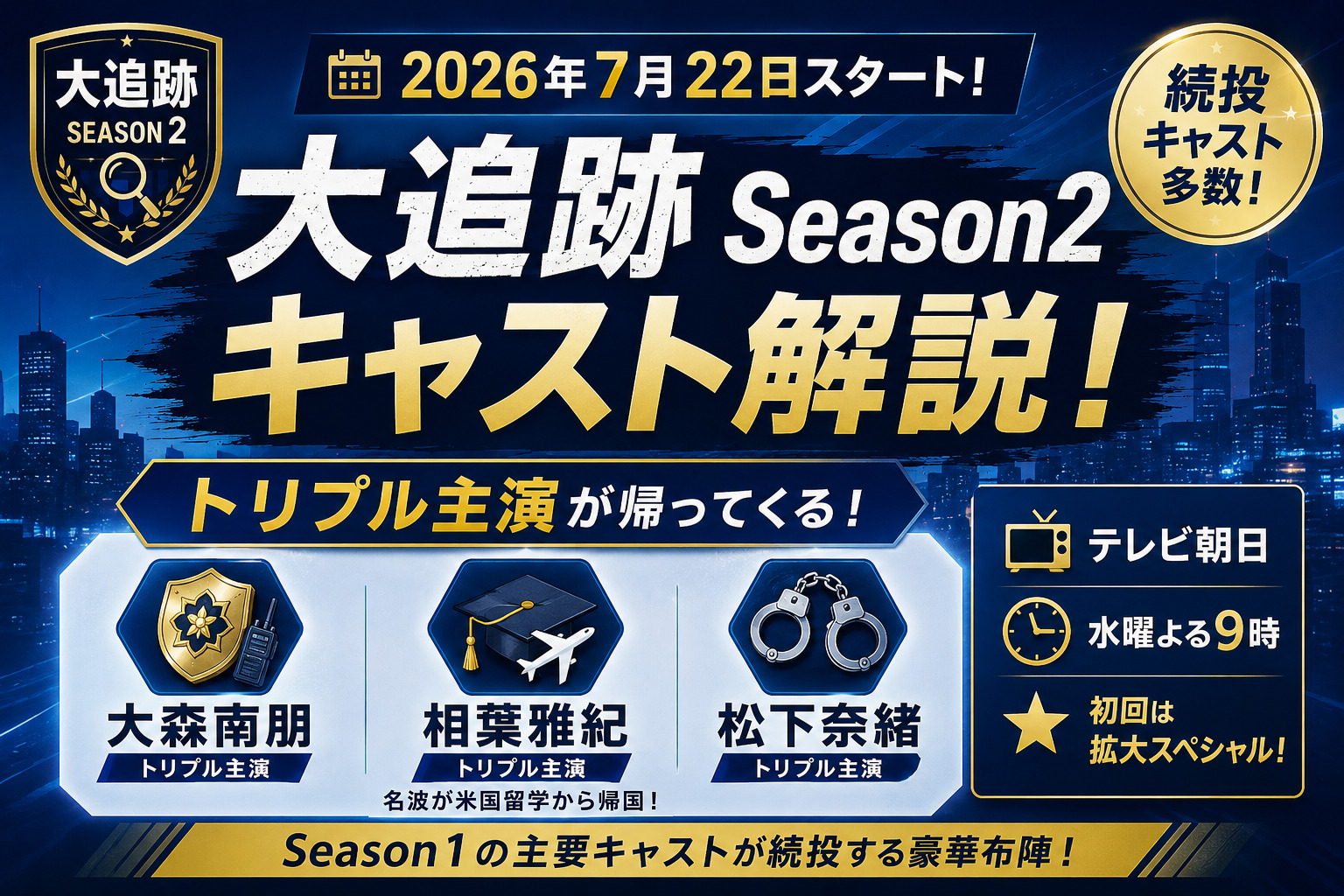 大追跡Season2のキャストは誰?大森南朋ら続投メンバーを解説