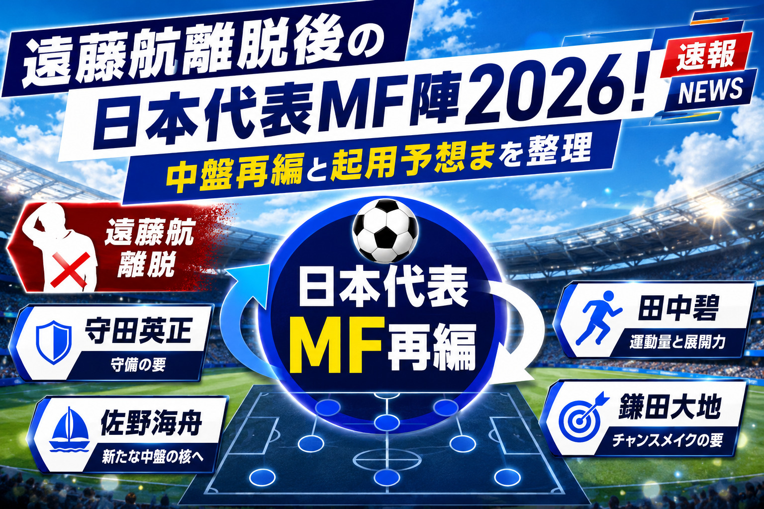 遠藤航離脱後の日本代表MFは誰が中盤を担う?2026W杯起用予想