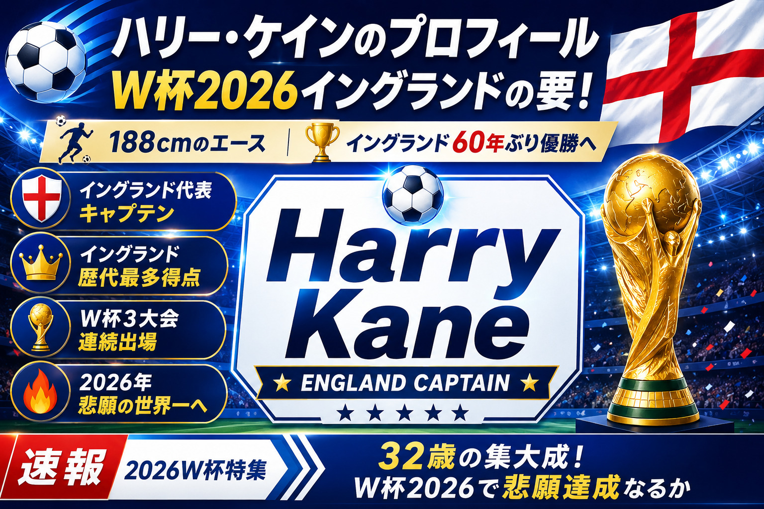 ハリー・ケインのプロフィール｜W杯2026イングランドの要！188cmの実力