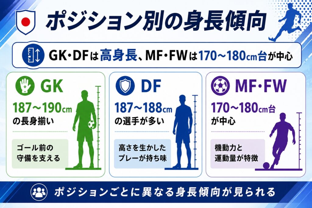 ポジション別の身長傾向
