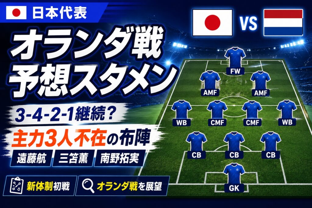 日本代表オランダ戦予想スタメン2026！遠藤・三笘・南野不在の布陣