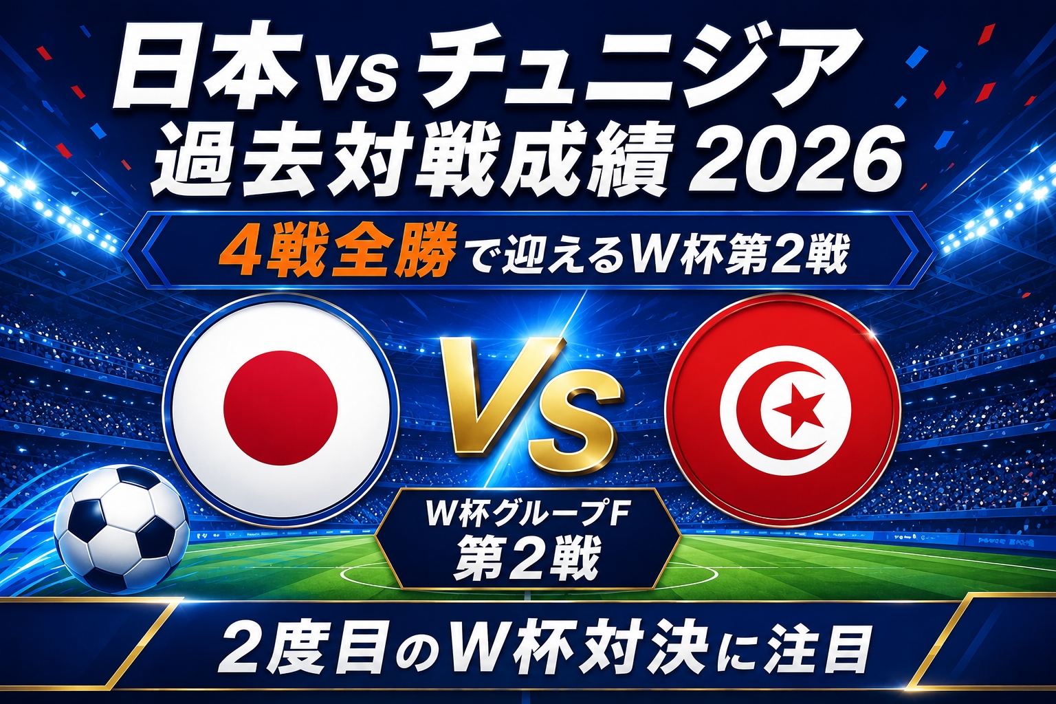 日本vsチュニジア過去対戦成績2026!4戦全勝で迎えるW杯第2戦