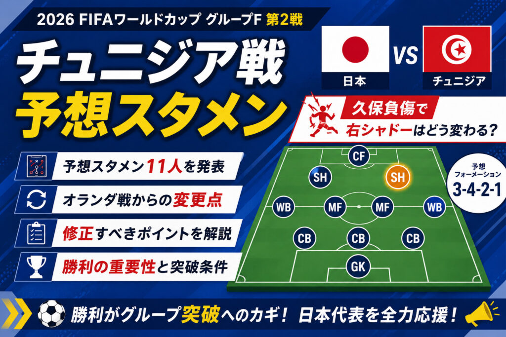 チュニジア戦予想スタメン2026！久保負傷で右サイドはどう変わる？