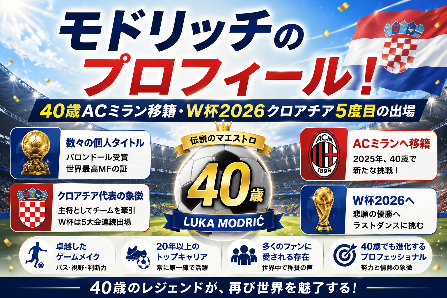 モドリッチのプロフィール！40歳ACミラン移籍・W杯2026クロアチア5度目の出場