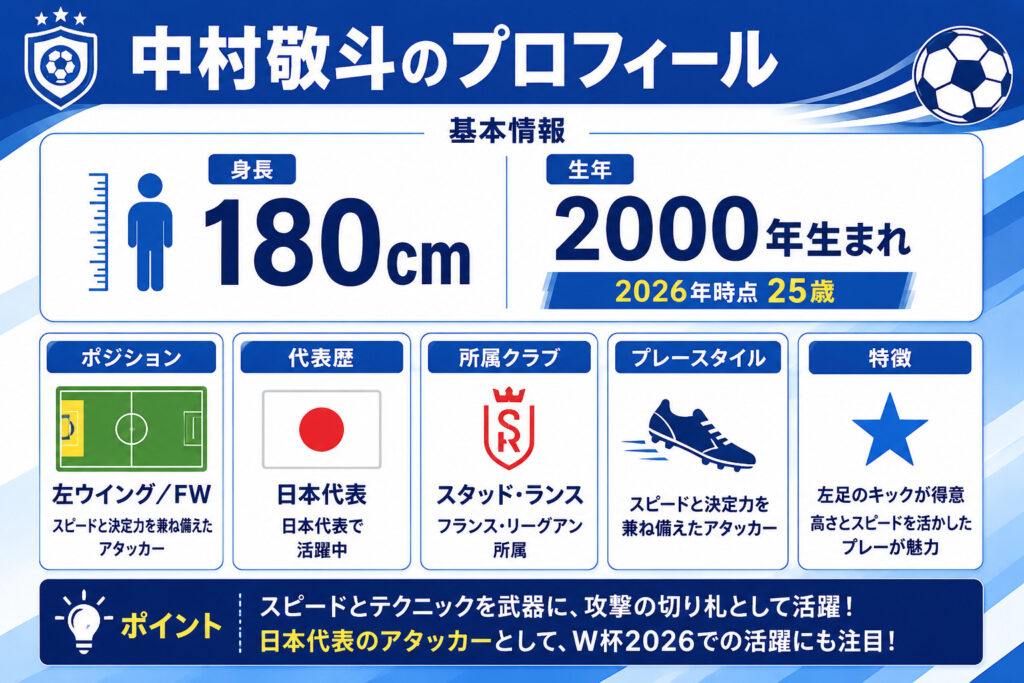 中村敬斗のプロフィール｜身長・年齢