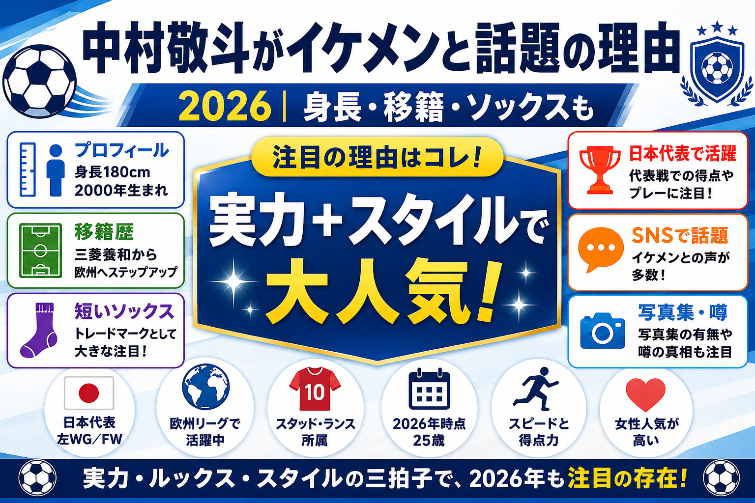 中村敬斗がイケメンと話題の理由2026｜身長・移籍・ソックスも