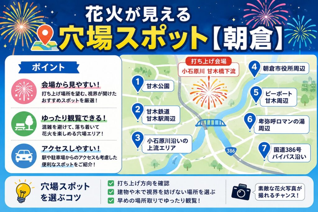 花火が見える穴場スポット【朝倉】