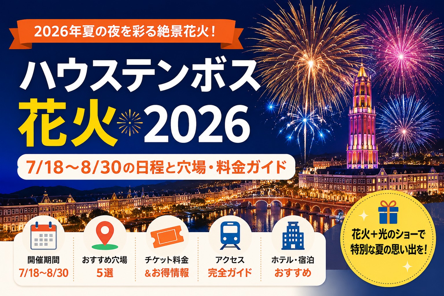 ハウステンボス花火2026｜7/18〜8/30の日程と穴場・料金ガイド