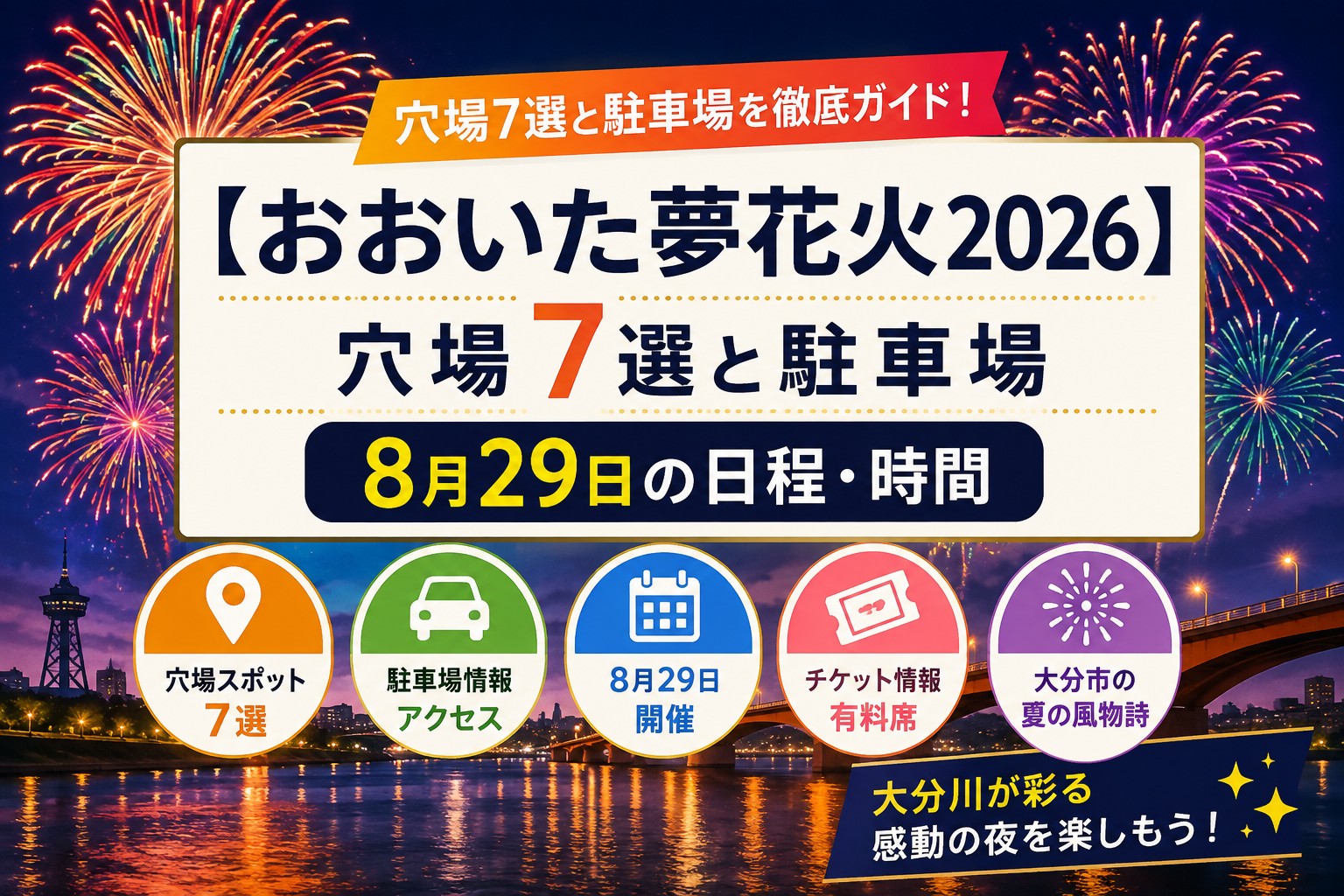 【おおいた夢花火2026】穴場7選と駐車場|8月29日の日程・時間