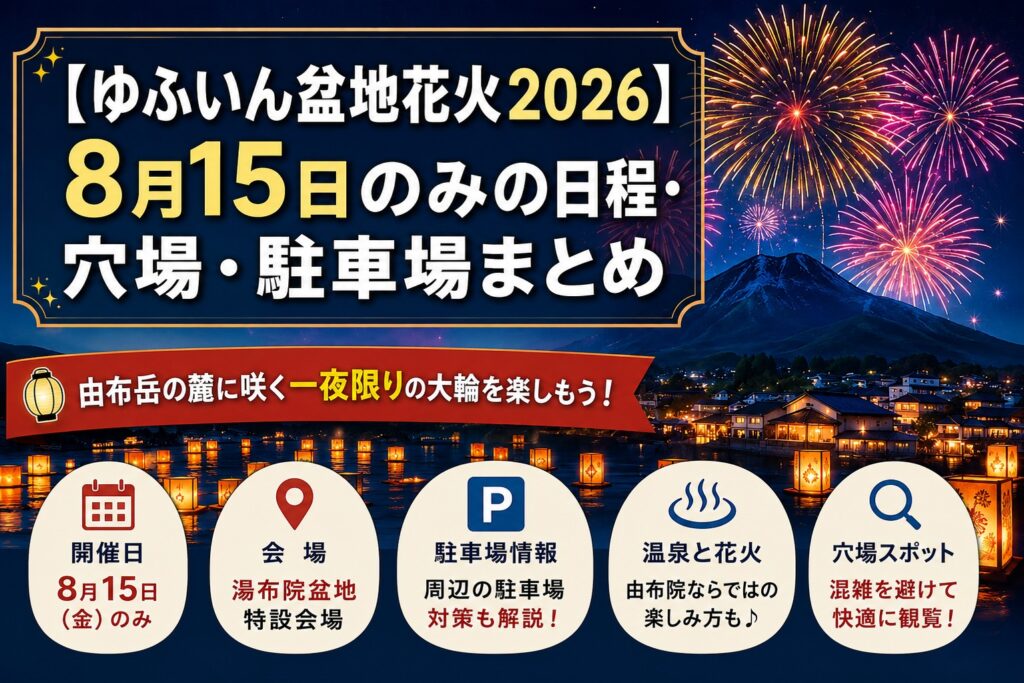 【ゆふいん盆地花火2026】8月15日の日程・穴場・駐車場まとめ